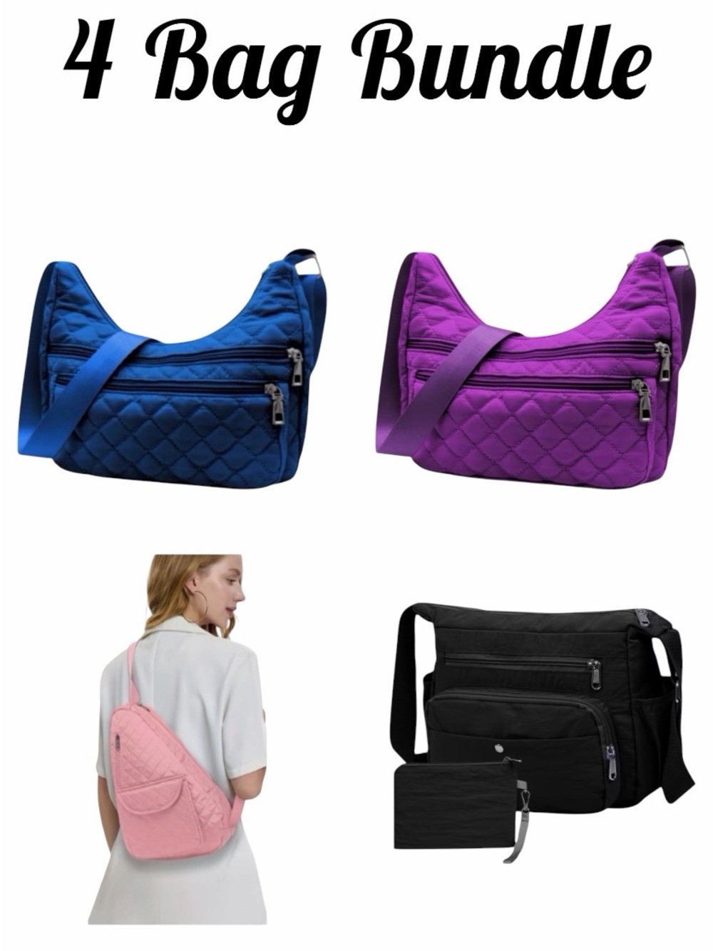 4-Piece Bundle Of Women’s Bags - Blue, Purple, Pink, Black All New